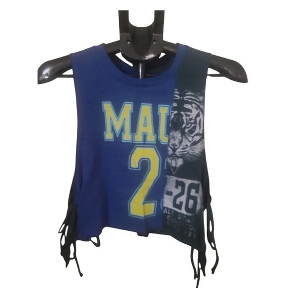 Y2K Inspired Women's Side-Tie Cropped Tank Top Blue Festival Patchwork M - Picture 3 of 4